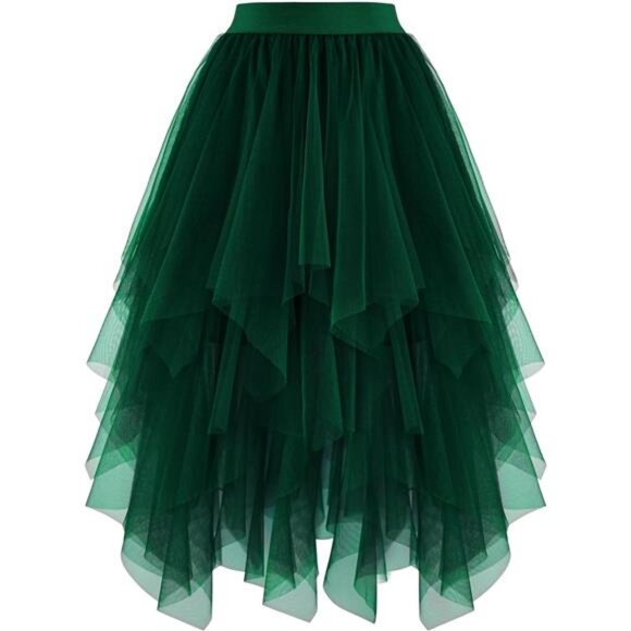 Women's Tulle Skirts High Low Dark Green - Picture 1 of 4